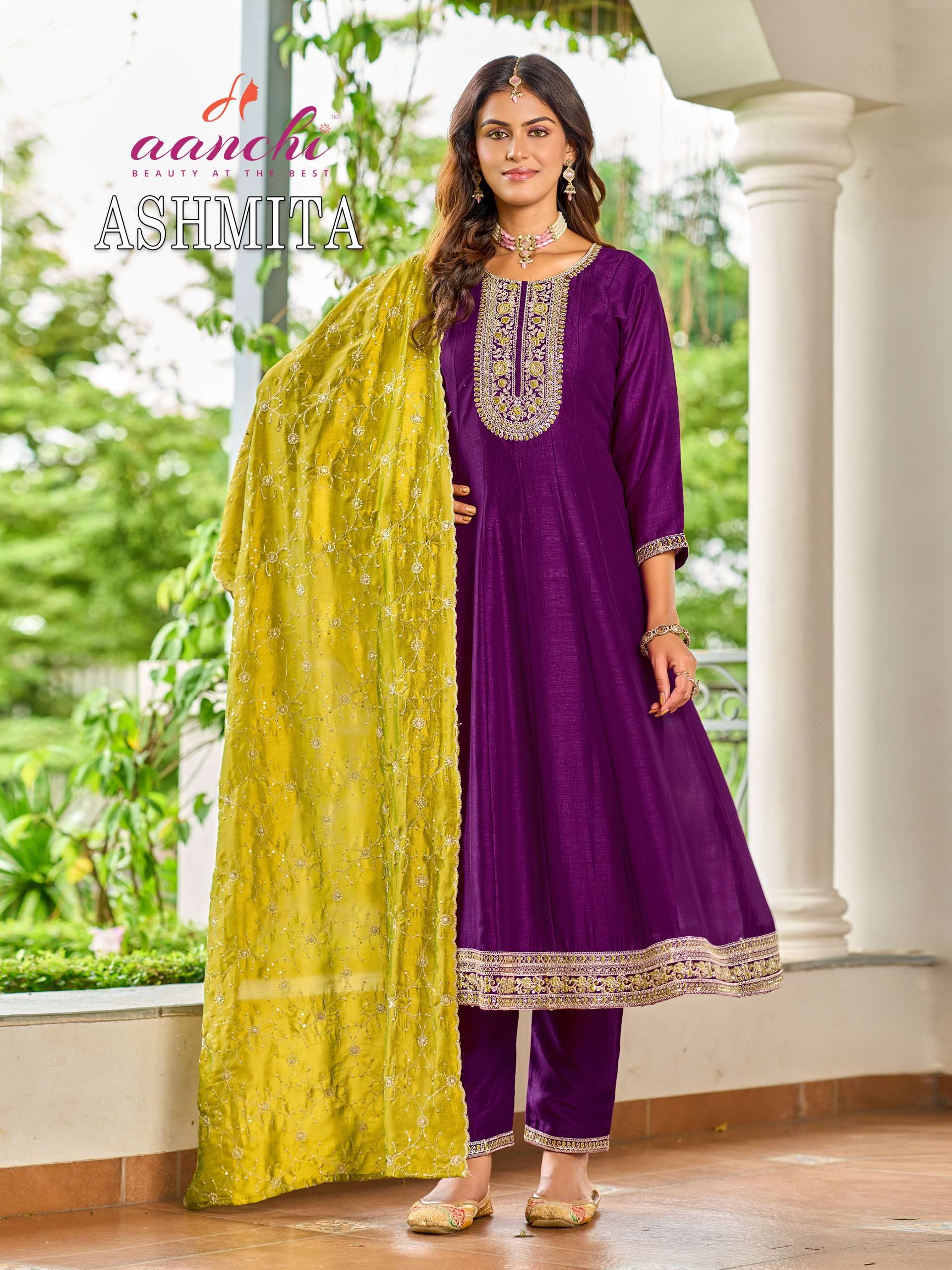 AANCHI ASHMITA SILK SEQUENCE DESIGNER ANARKALI SUIT HEAVY TYPE FESTIVAL IN SURAT